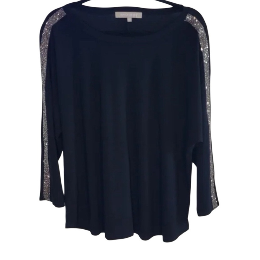 Chloe & Jasmine Black Top Silver Glitter stripe Accents plus size Glam - Picture 2 of 10